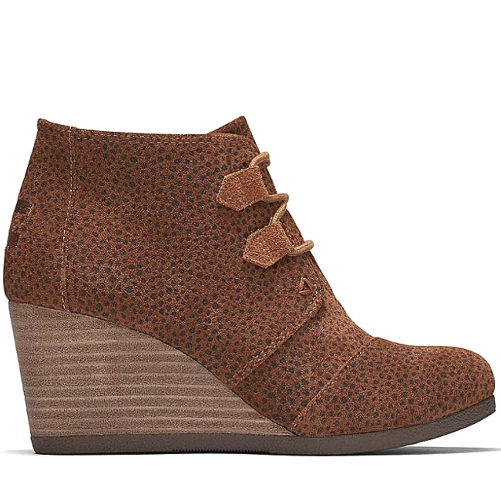 New w/o Box Toms Kala Genuine Suede Mini Cheetah Print Lace-Up Wedge Booties 10